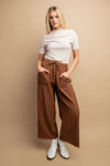 Frayed Hem Drawstring Pant - Brown