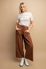 Frayed Hem Drawstring Pant - Brown