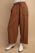 Frayed Hem Drawstring Pant - Brown