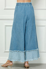 Fringe Detail Wide Leg Pant - Med. Denim