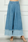 Fringe Detail Wide Leg Pant - Med. Denim