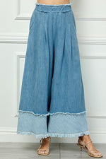 Fringe Detail Wide Leg Pant - Med. Denim