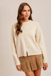 Front Slit Crew Neck Sweater - Ivory