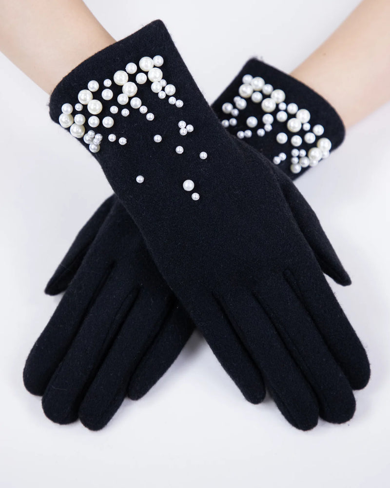 Wool Felted Pearl Glove - Black