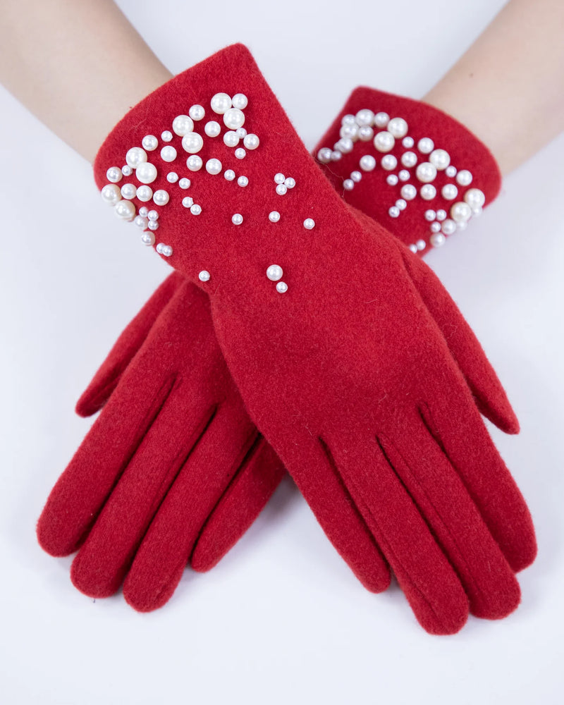 Wool Felted Pearl Glove - Red