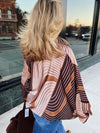 Geometric Print Batwing Sleeve Blouse - Brown