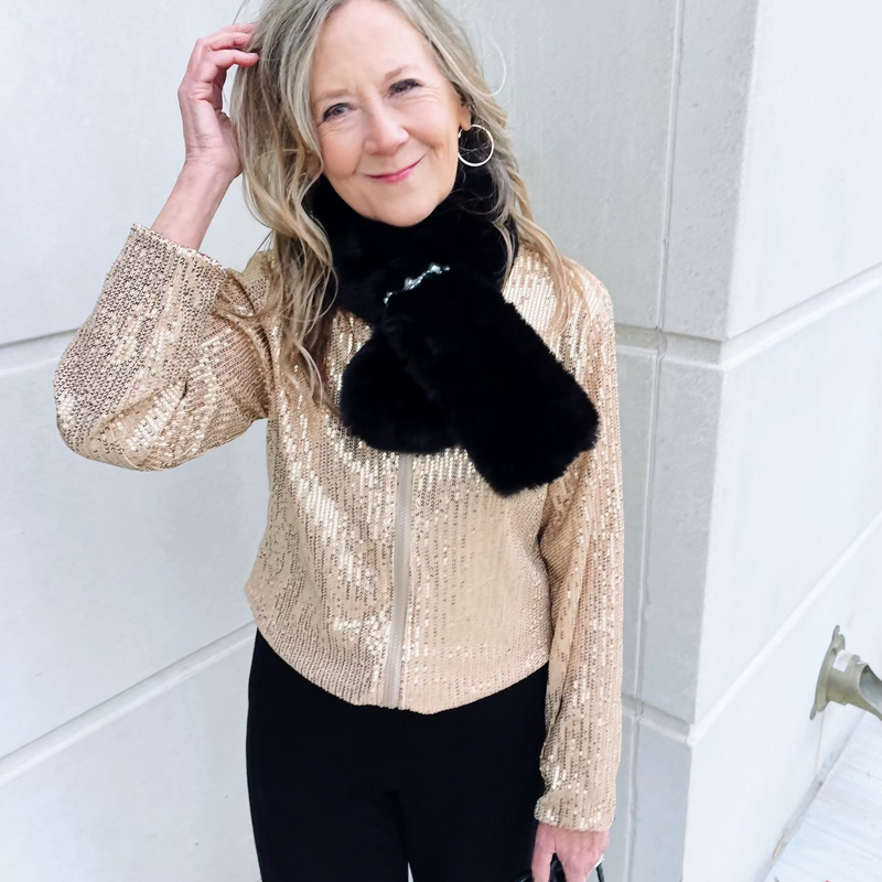 Sequin Zip-Up Top - Gold