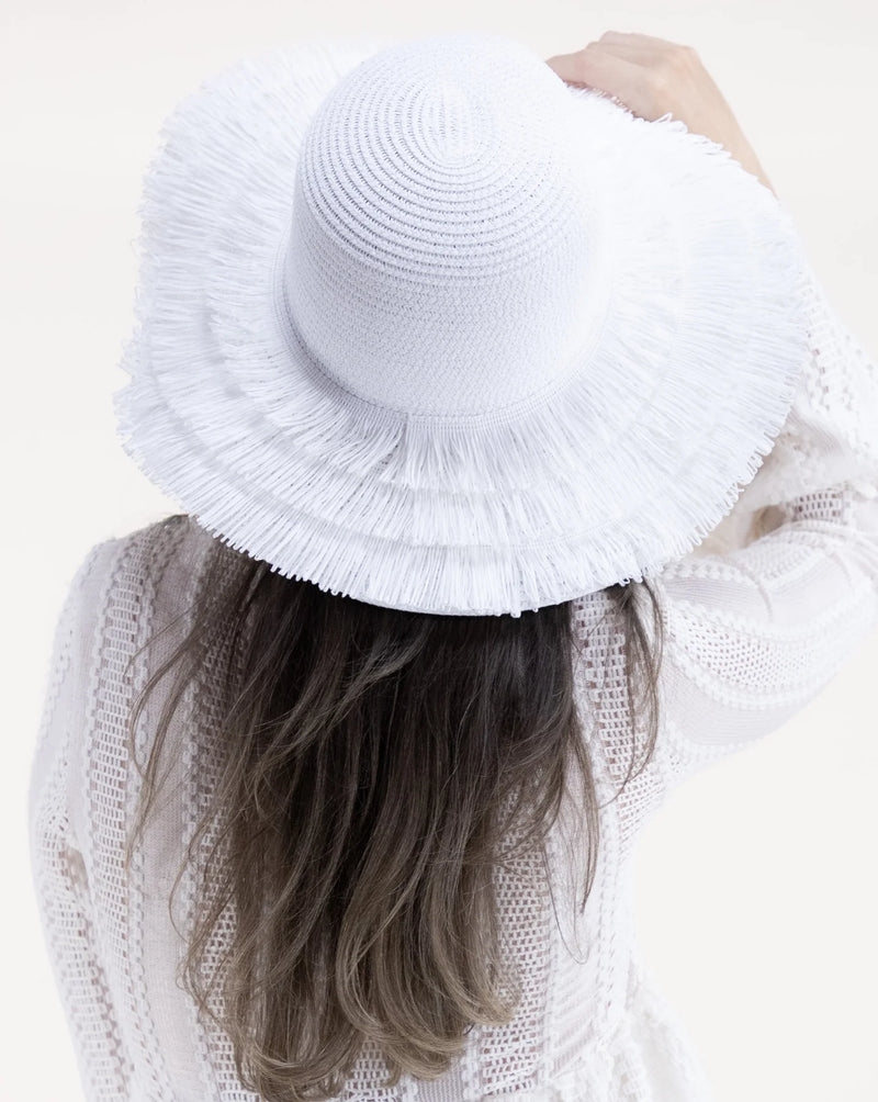 Fringe Straw Floppy Hat - White