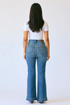 Petite - HW Flare Double Button Jean -  Med