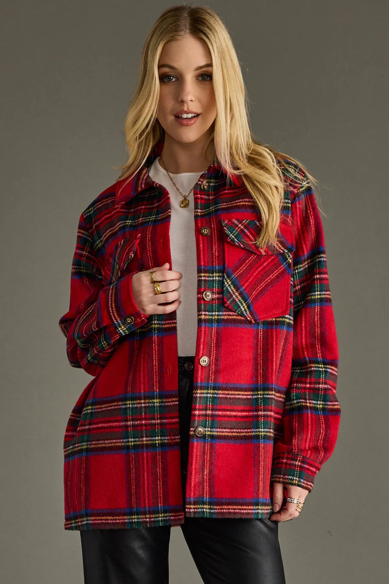 Holiday Spirit Plaid Shacket - Red