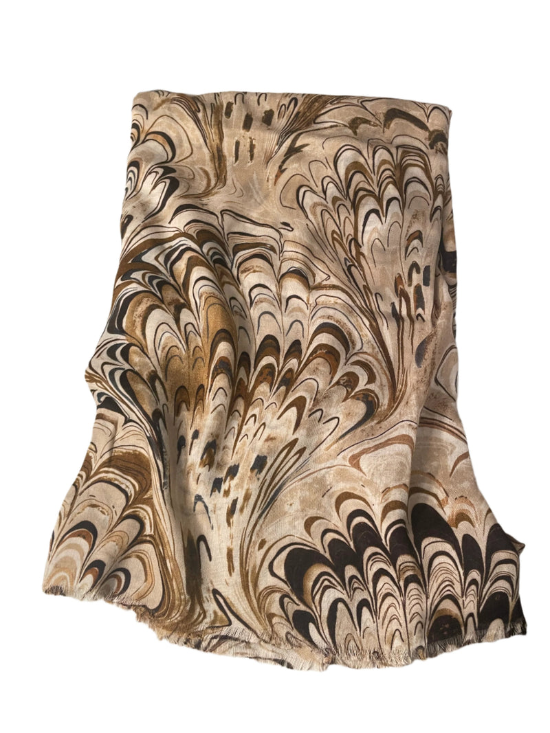 Plume Pattern Swirl Scarf - Brown