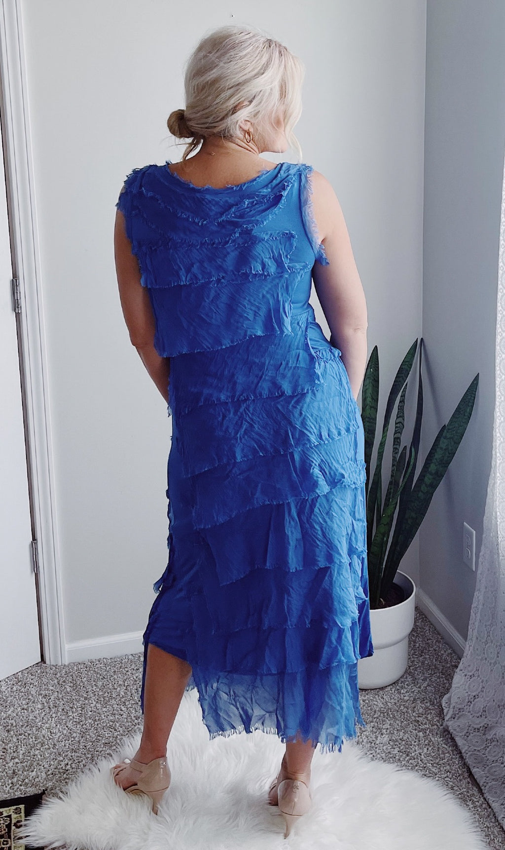 Full Length Silkiness Dress - Royal Blue