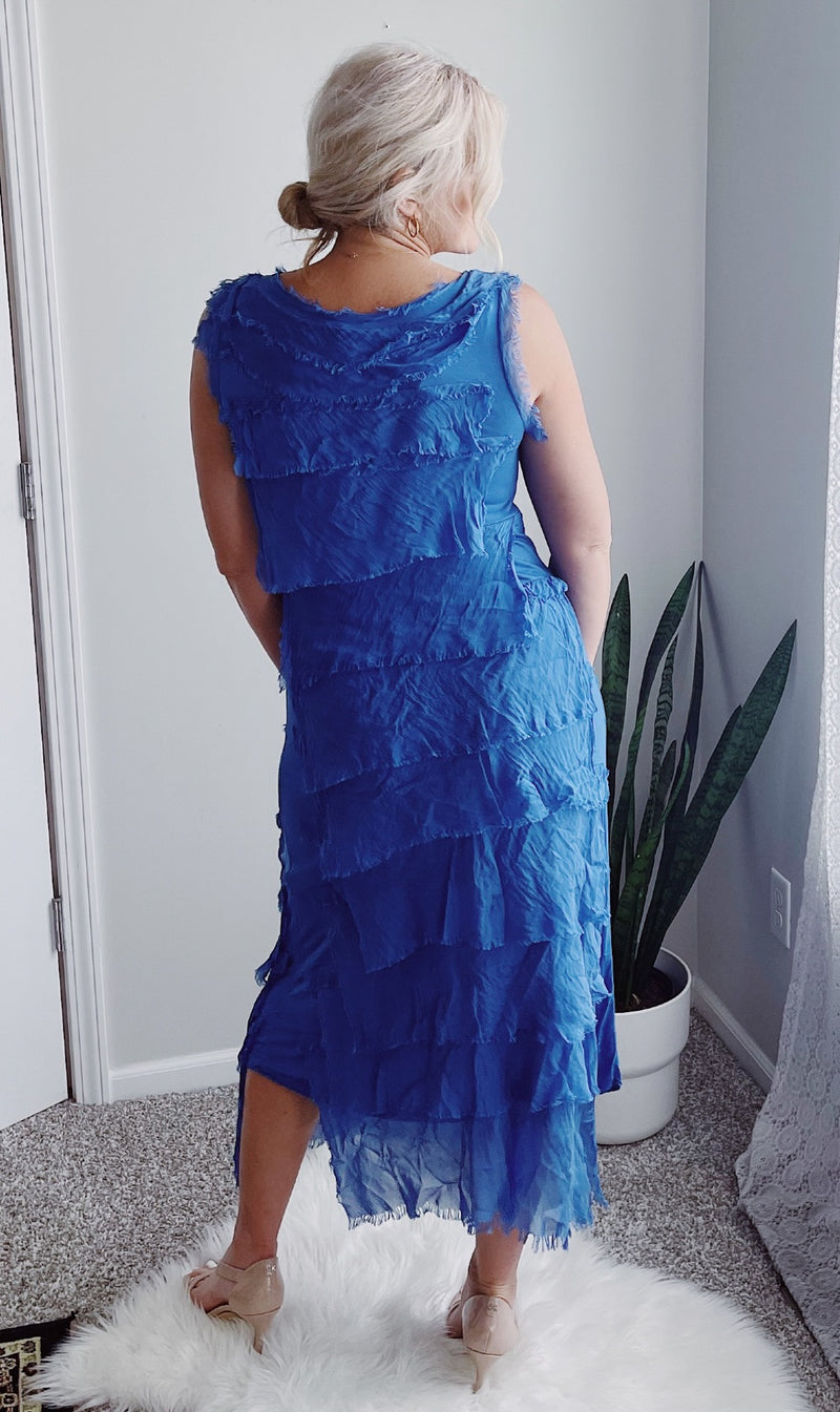 Full Length Silkiness Dress - Royal Blue