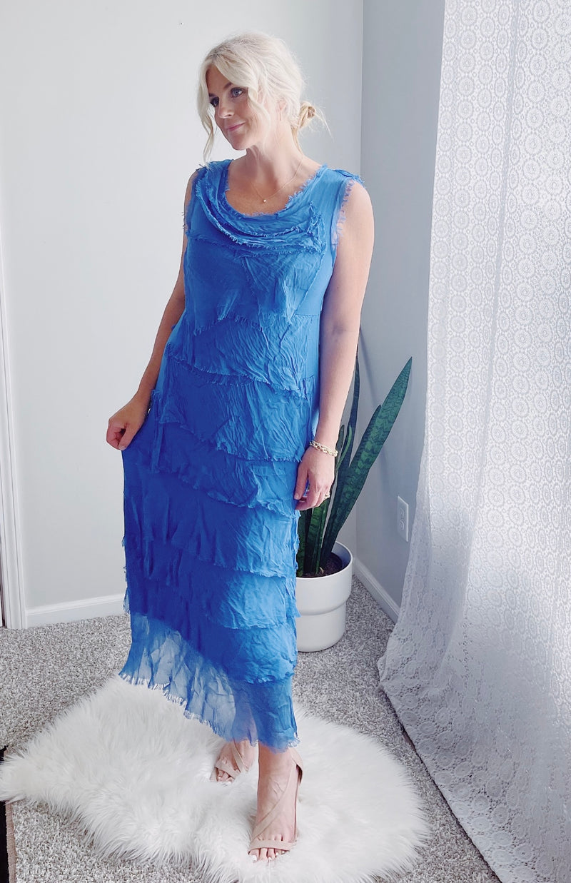 Full Length Silkiness Dress - Royal Blue