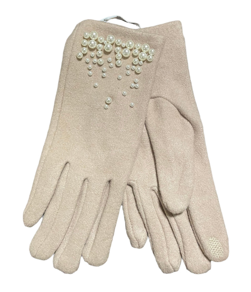 Wool Felted Pearl Glove - Beige