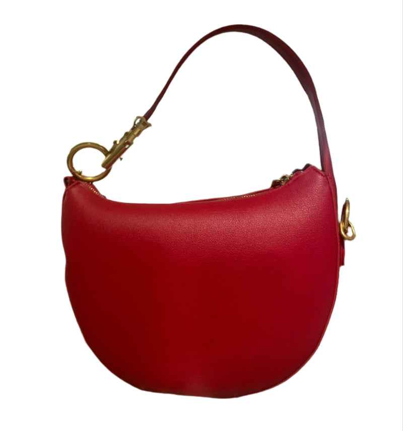 Gold Clasp Curved Bottom Handbag - Red