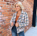 Multi Plaid Moto Jacket - Cream