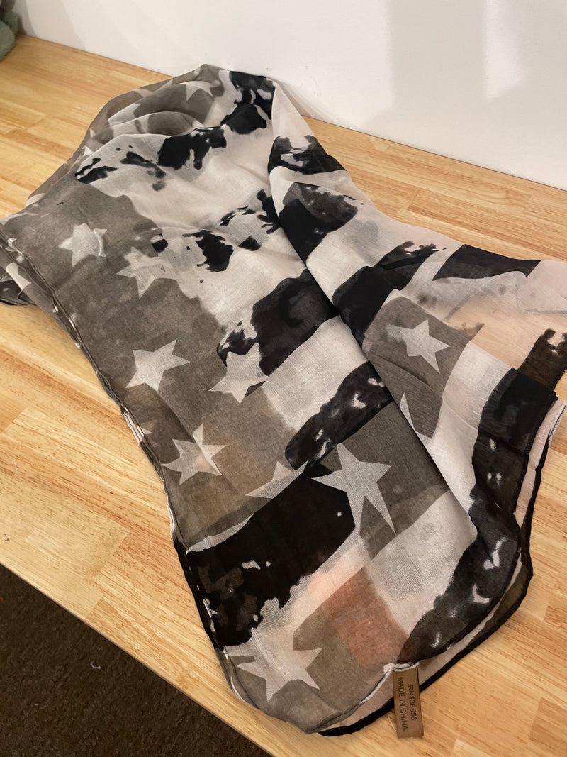 Stars and Stripes Tie-Dye Pattern Scarf - Grey