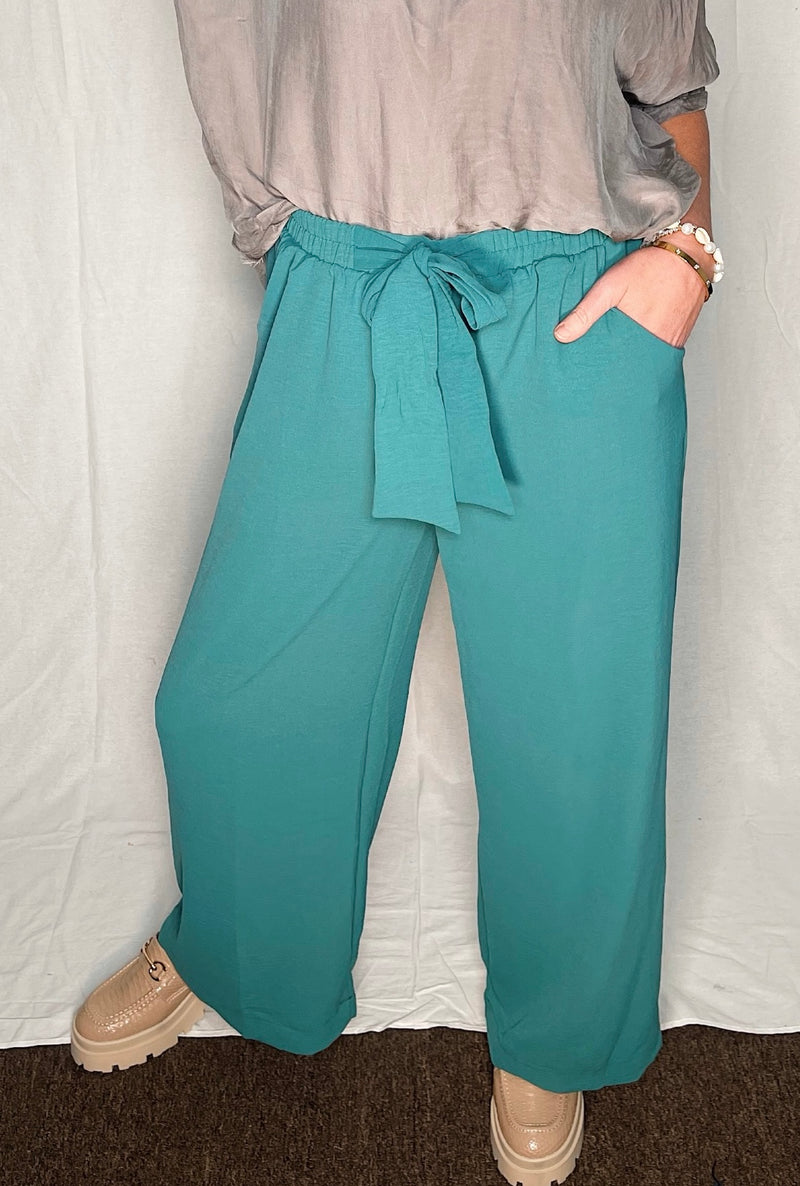 Tie Waist Wide Leg Pant - Seafoam