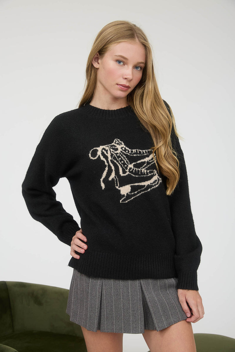 Ice Skates Design Sweater - Black