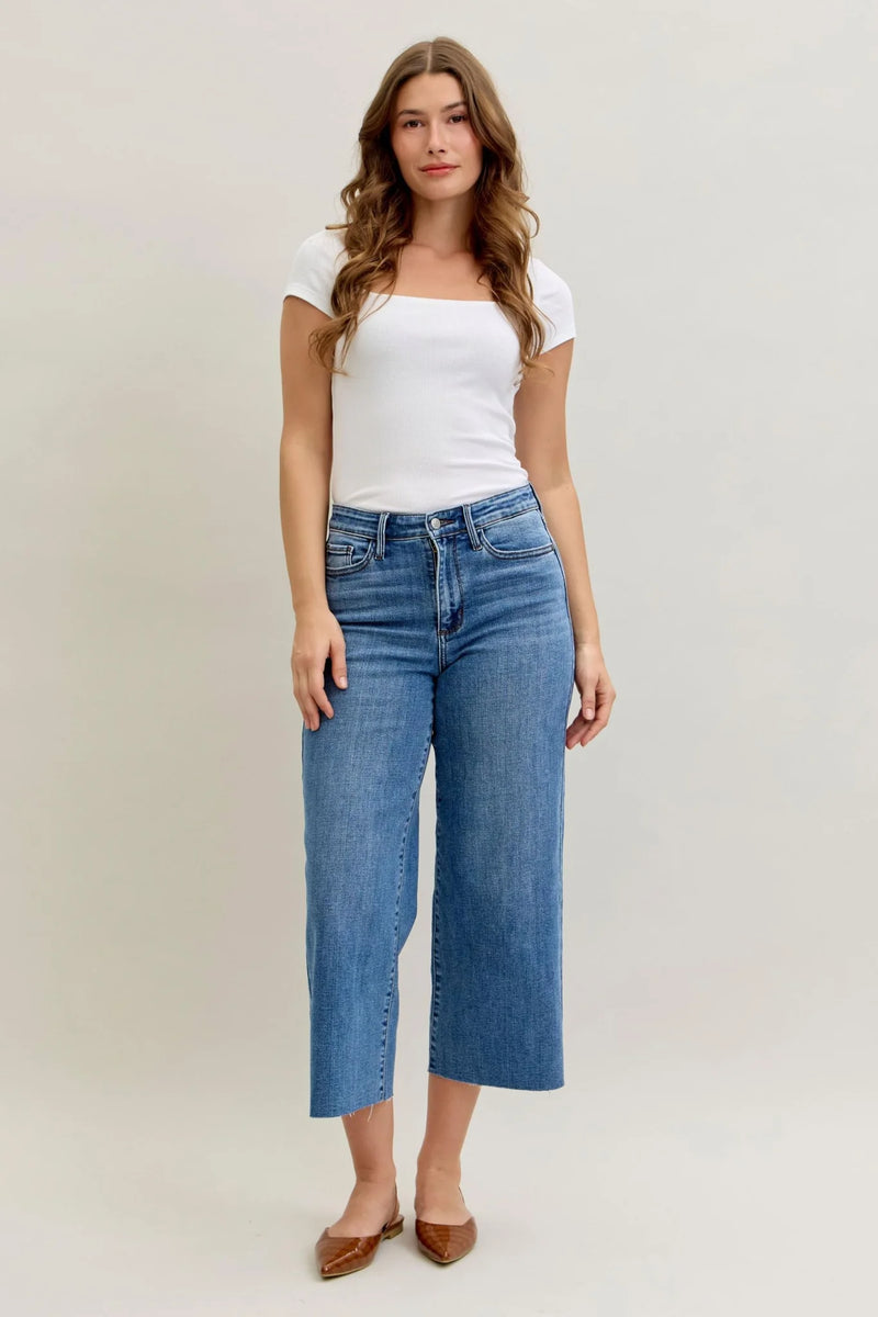 JB82684 HW Wide Crop Raw Edge Jean - Med