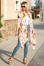 Butterfly Floral Print Kimono - White Multi