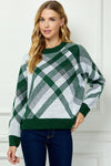 Jacquard Plaid Sweater - Green/White