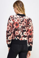 Contrast Accent Flower Jacquard Sweater - Black