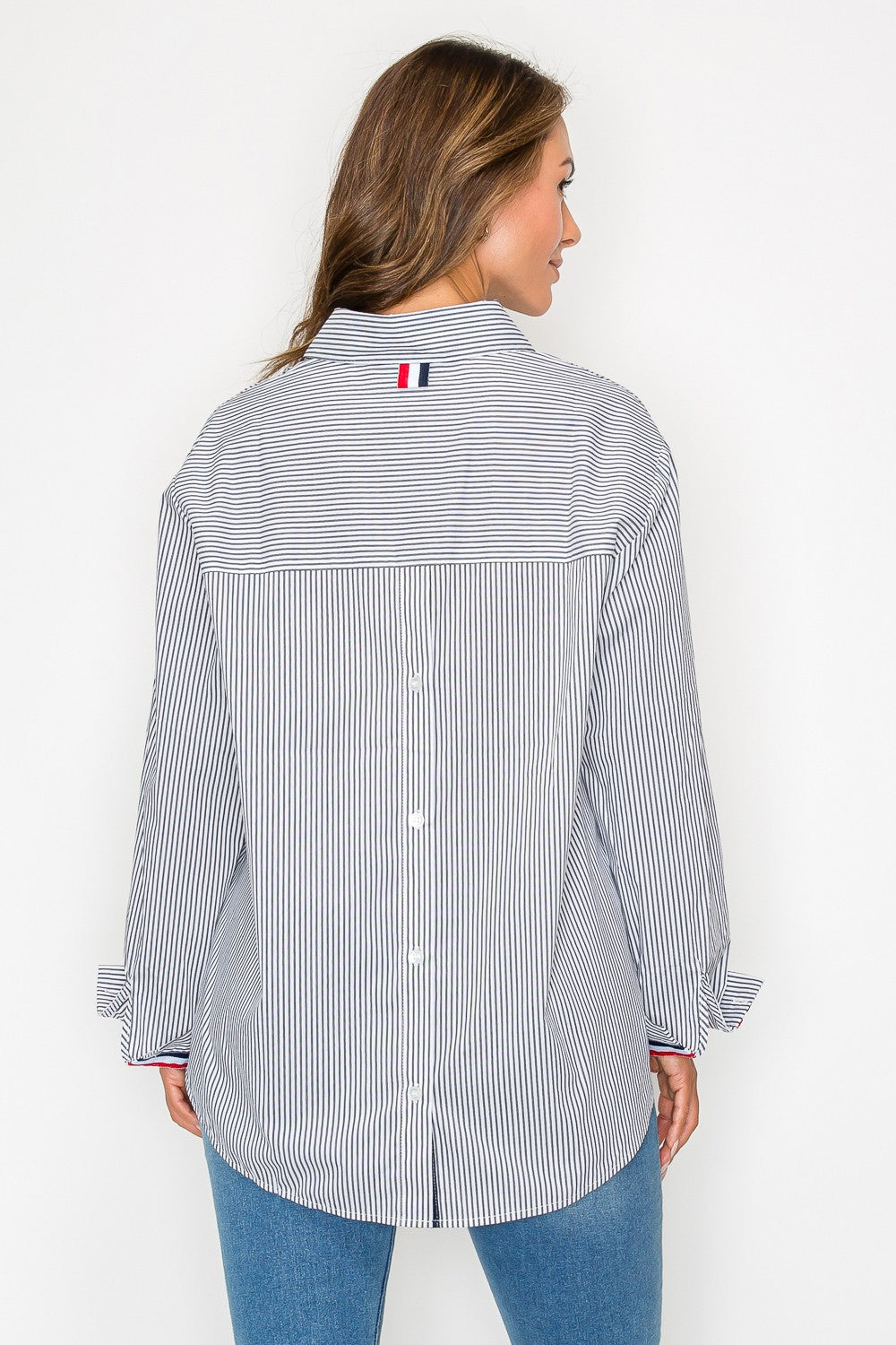 Jasmine Pinstripe Button Top - Black