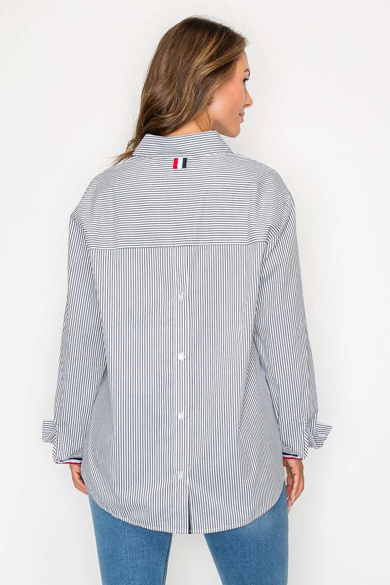 Jasmine Pinstripe Button Top - Black