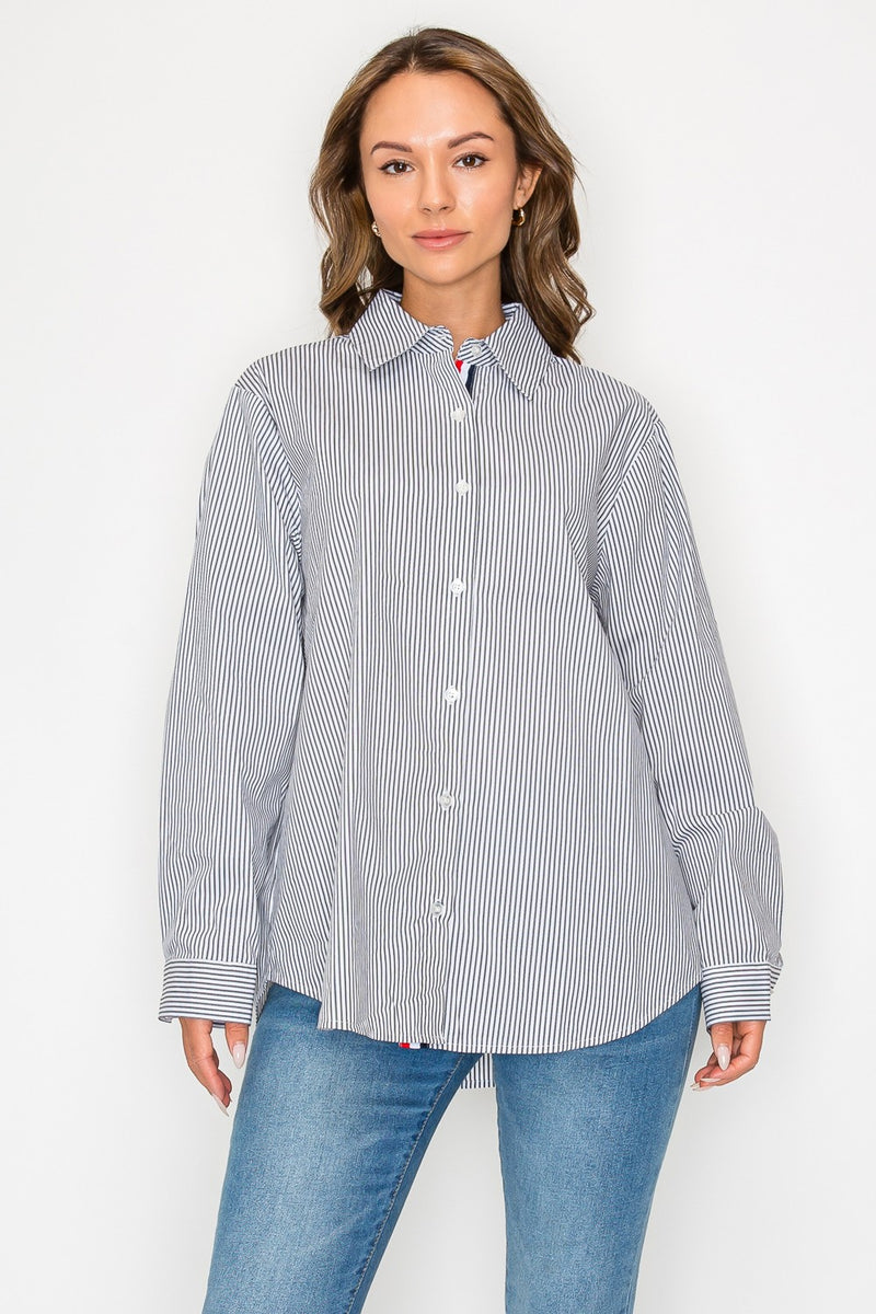 Jasmine Pinstripe Button Top - Black
