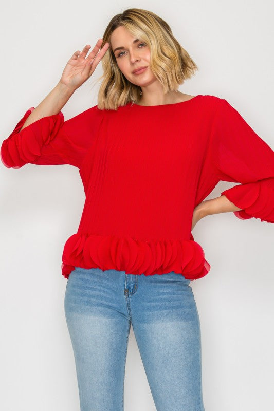 Joanna Pleated Accent Top - Red