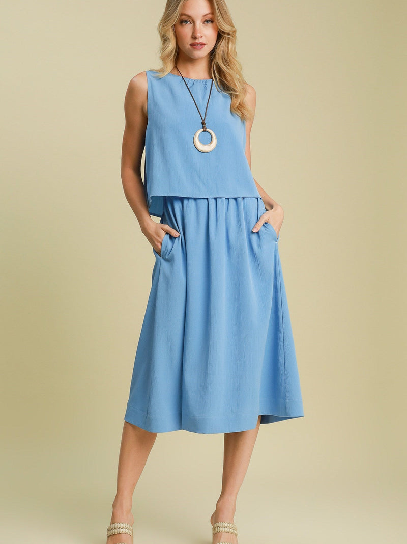 Sleeveless Double Layer Top Dress - Lt. Blue