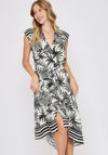 Tropical Print Button Down Dress - Off White/Blk