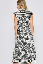 Tropical Print Button Down Dress - Off White/Blk