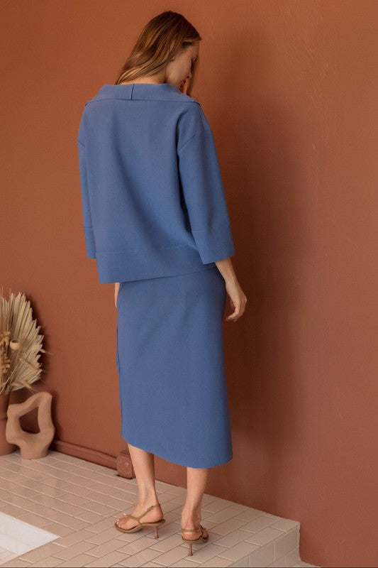 Kamari Crepe Knit Slit Skirt - Periwinkle