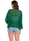 Embroidered Lace Tie Cardigan - Emerald