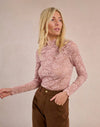 Mesh Lace Mock Neck Top - Pink