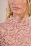 Mesh Lace Mock Neck Top - Pink