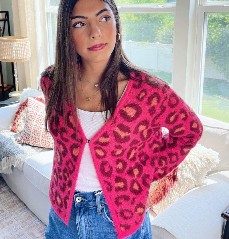 So Soft Leopard Cardigan - Fuchsia
