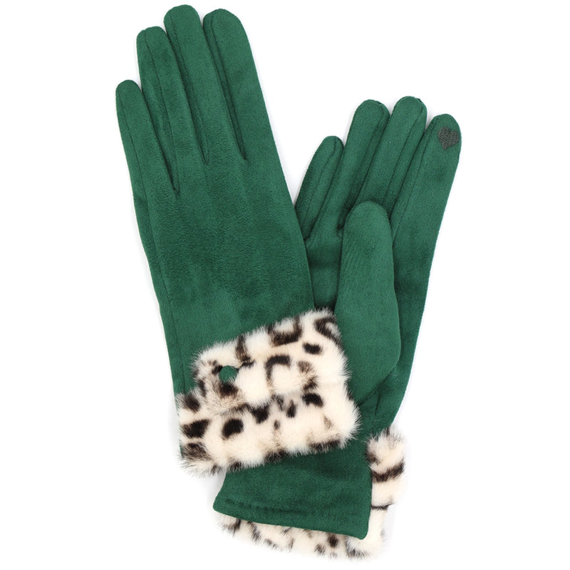 Leopard Faux Fur Cuff Glove - Green