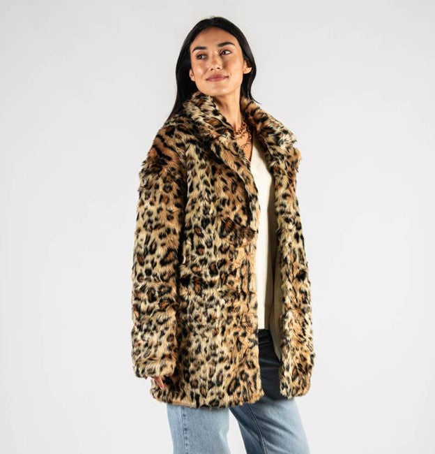 Leopard Print Fur Jacket - Brown