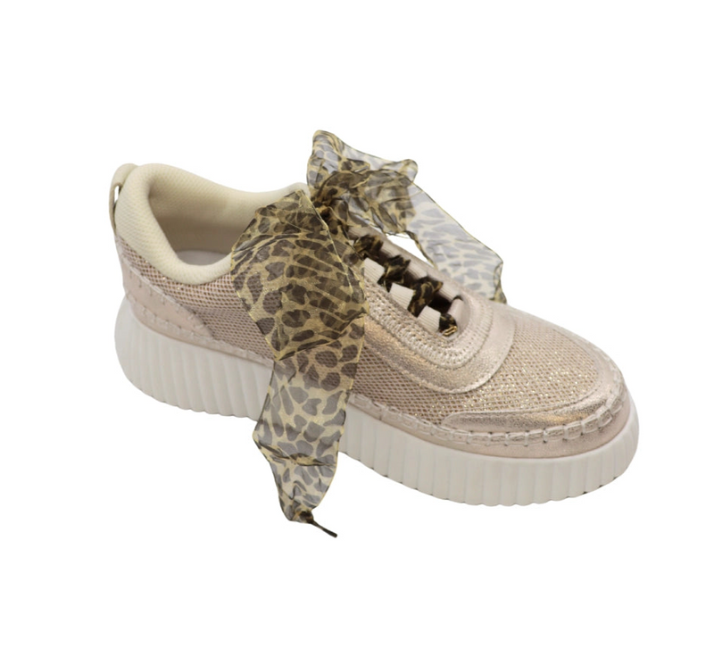 Wide Ribbon Organza Shoelaces - Brown Leopard