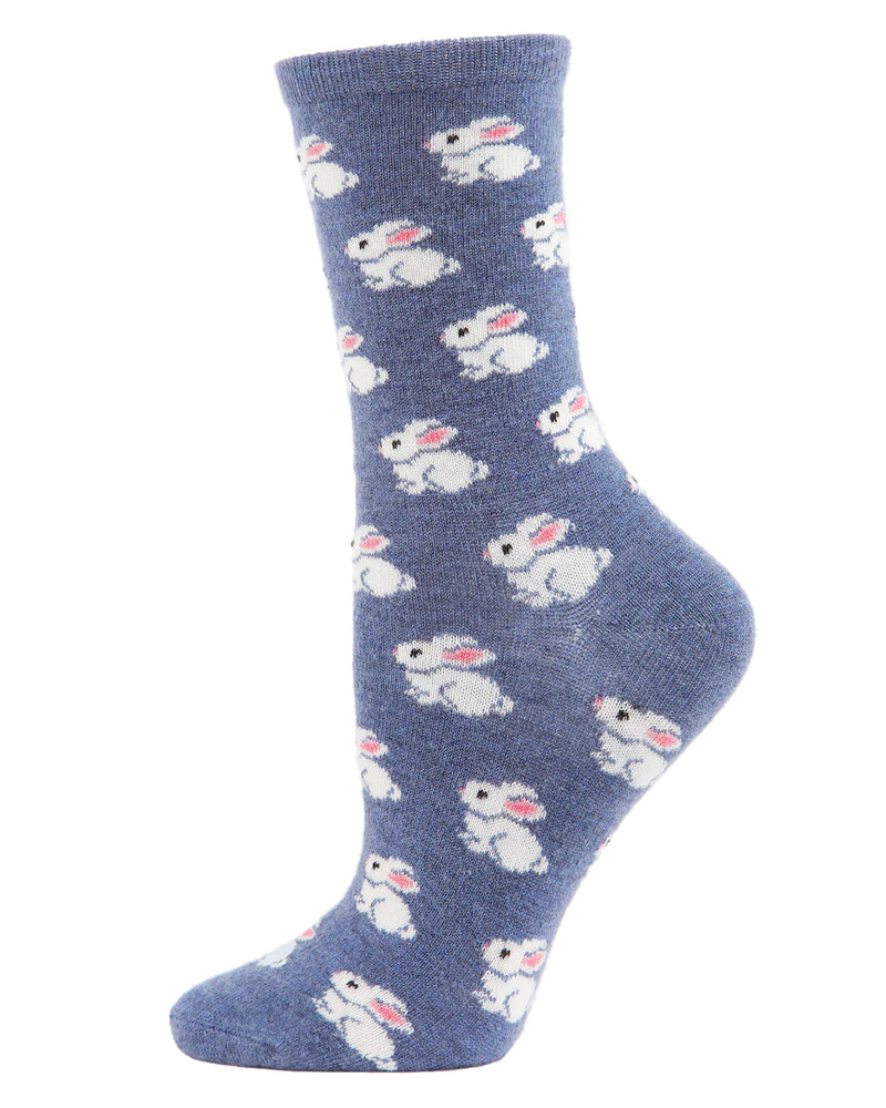 Cashmere Blend Bunny Crew Socks - Denim Blue