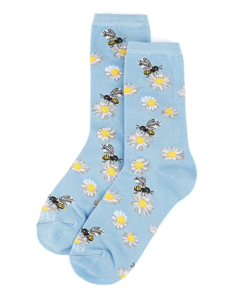 Bees and Daisy Crew Socks - Baby Blue