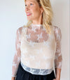 Mesh Lace Mock Neck Top - White