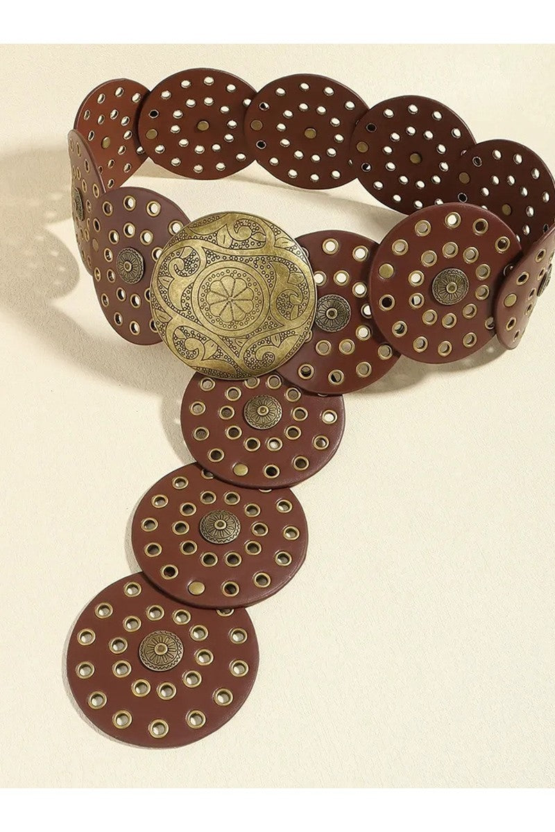 Metallic Western Wide Belt - Brown