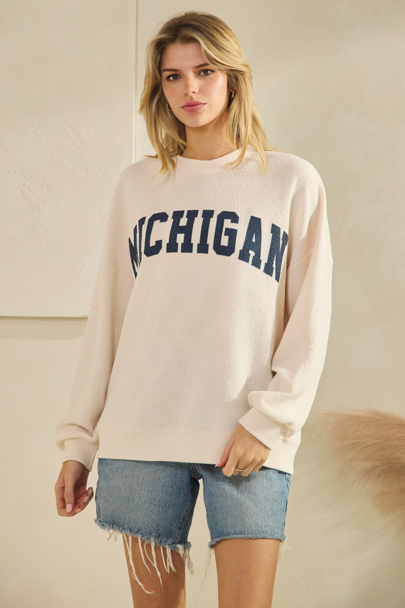 Michigan Crewneck Sweatshirt - Off White/Navy