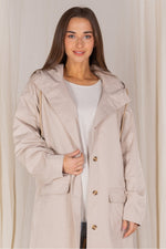 Midi Length Hooded Jacket - Beige