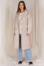 Midi Length Hooded Jacket - Beige